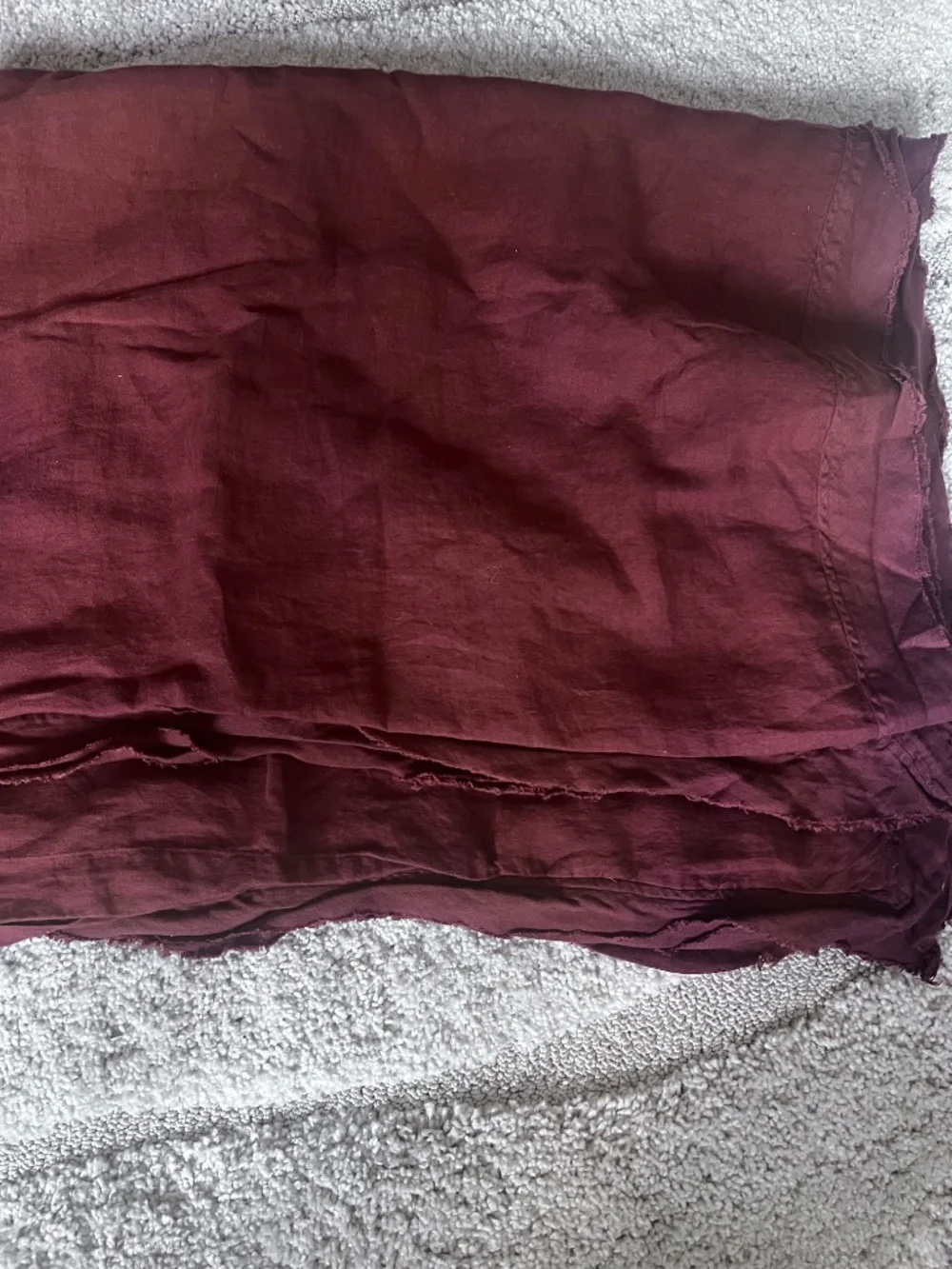 European Linen Double Flange Frayed Edge Duvet Cover Burgundy